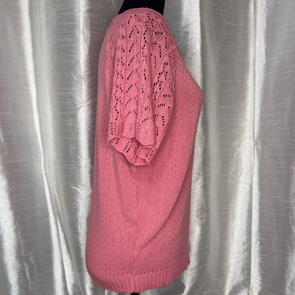 Haband Pink Crochet Knit Acrylic Wide Crew Neck Short Sleeve Sweater Women’s M - Picture 3 of 8